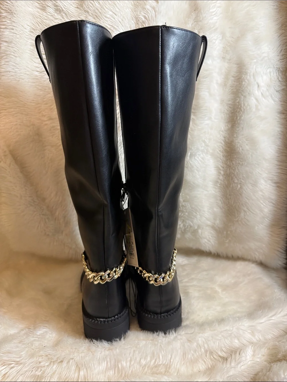 NWT A New Day Black Knee High Chain Boots Women’s Size 6.5 Riding Moto Gold Chai